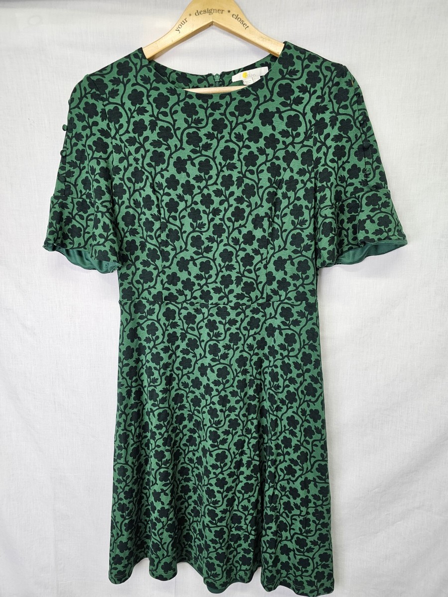 Boden Floral Alexis Jersey Dress Size 8R Green Black Print