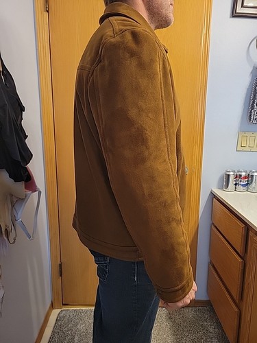 Vintage X Large Dockers Mens Brown Suede Zip Jacket Classic Look Faux Fur Lined - Picture 14 of 17