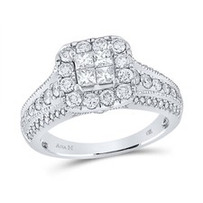 14kt White Gold Womens Princess Diamond Halo Wedding Engagement Ring 1-1/3ctw