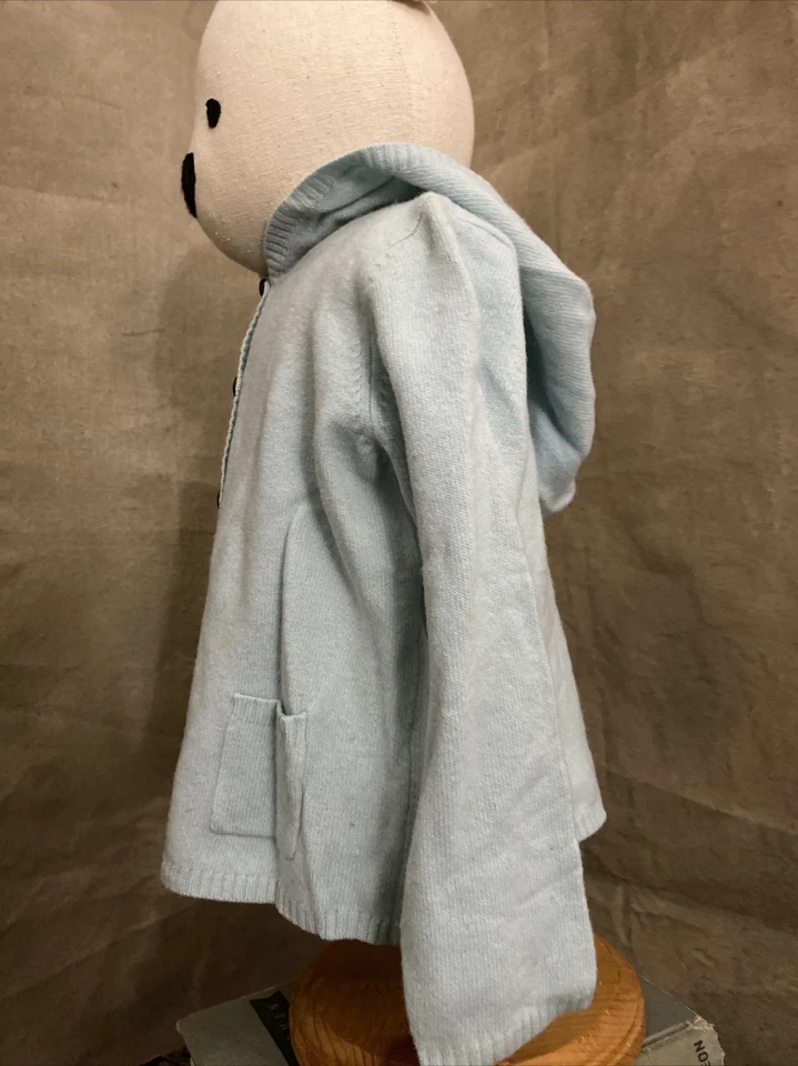 Cárdigan Suéter Bonpoint 100% Lana de Cordero Geelong Azul Hielo Como Nuevo CAPUCHA 3 4 Niñas Foto 3 de 4