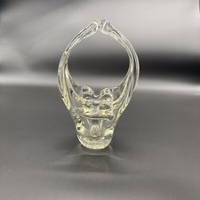 Vintage Gorgeous Murano Blown Stretched Clear And Pastel Yellow Glass Basket