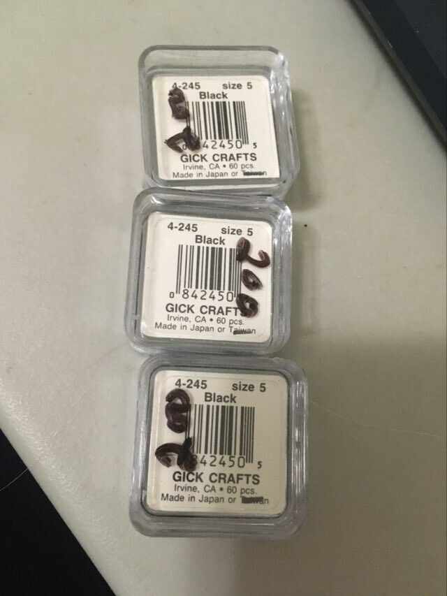 Lot of 3 New Gick Crafts Size 5 Black Bugle Beads 4245 7/16" long