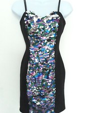 LOVE LABEL Black Multicolour Sequin Mini Bodycon Party Dress Size 10