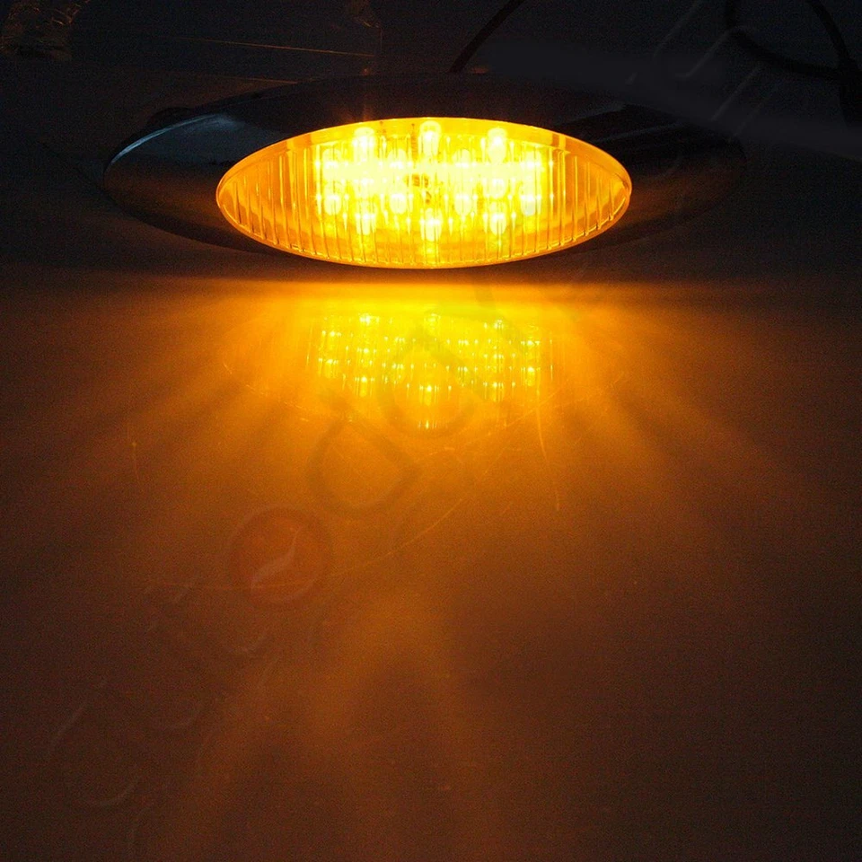 8x 6.5'' 16LED Amber Side Marker Clearance Light for Freightliner w/Chrome Bezel - Image 2 of 4