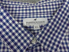 Parker Dusseau Shirt Mens XL Blue Plaid Wool Blend Button Up Made in USA