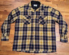 Vtg JCPenney MW Flannel Shirt - Men's LARGE 16-16 1/2 - Korea Plaid Blue Yellow