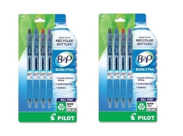 Pilot pen ballpoint b2p bk/be/rd/pu 4pk 32811 (072838328113)