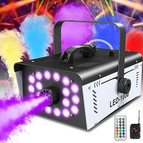 Fog Machine Halloween Outdoor with 18 LED Lights 1000w 5000CFM Smoke Black - Picture 1 of 6