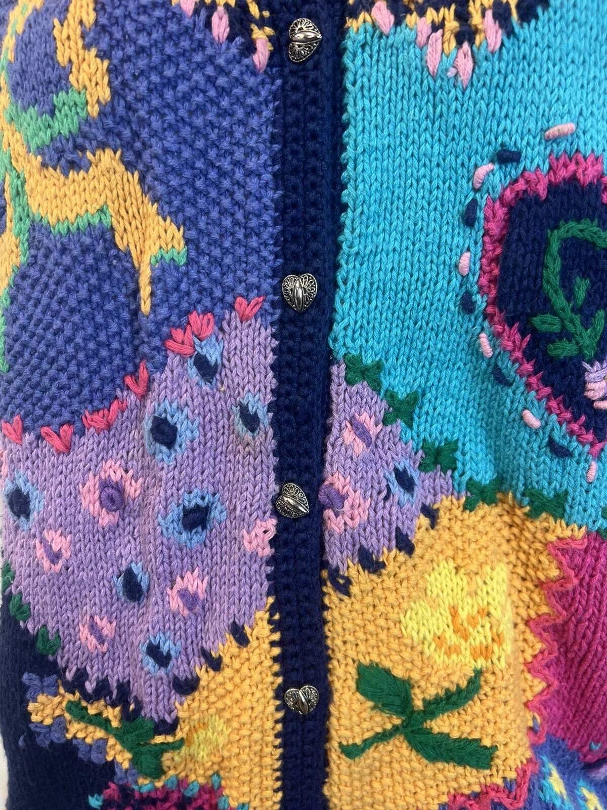 Patchwork Flower Button Up Knit Cardigan Sweater … - image 4