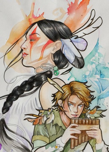 ORIGINAL ARTWORK FANTASY PAN PIPES NATIVE INDIAN GIRL by MORTIMER SPARROW - Picture 2 of 3