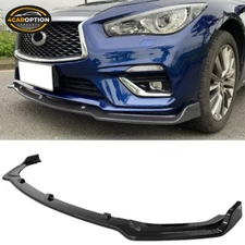 Fits 18-24 Infiniti Q50 Base Front Bumper Lip Splitter Carbon Fiber Print PP 3PC