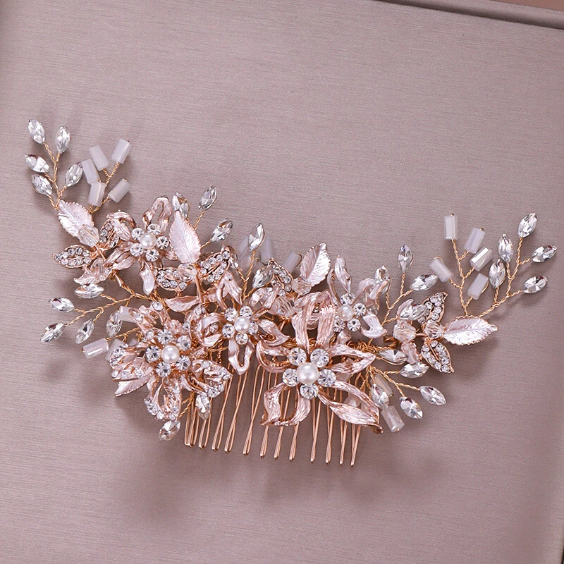 19 x 7 cm Large Rose Gold Flower Wedding Head Pieces Hair Clip Comb Accessories