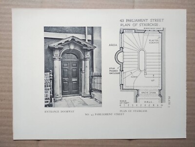 43 Parliament Street, Westminster Door and Stairs - Survey of London Print - 1926