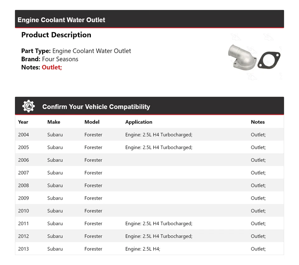 Salida de agua refrigerante motor Subaru Forester 2004-2013 4 estaciones 2005 2006 Foto 2 de 4