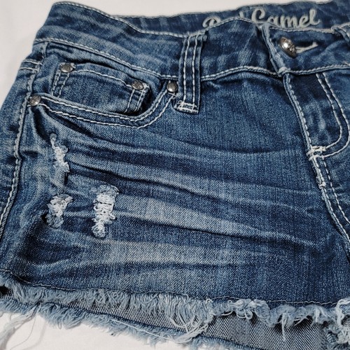 Red Camel Juniors Denim Jean Shorts Size 5 Low Rise Raw Hem Distressed Patriotic - Picture 5 of 12