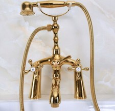 Gold Brass Bath Bathtub Clawfoot Tub Faucet W/ Hand Shower Deck Mounted ena145