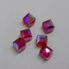 6pc Swarovski Crystal Light Siam AB 6mm Cube 5601 Bead; Square; Aurora Borealis