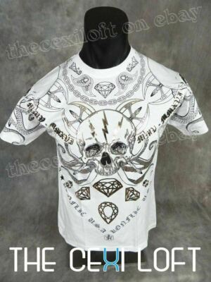 GRAPHIC T-SHIRT MENS KONFLIC White Skull Chains with Gold Foil