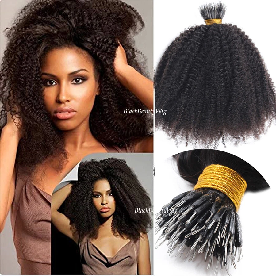 Nano Ring I Tip Human Hair extension Afro Kinky Curly Micro Beads