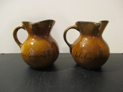 Pair Circa 1960's Souvenir Stoneware Creamers Schoharie Howe Caverns New York 
