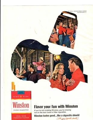 1967 Print Ad Winston Cigarettes Cow Bell Fiddle Barn Dance Flavor Your Fun