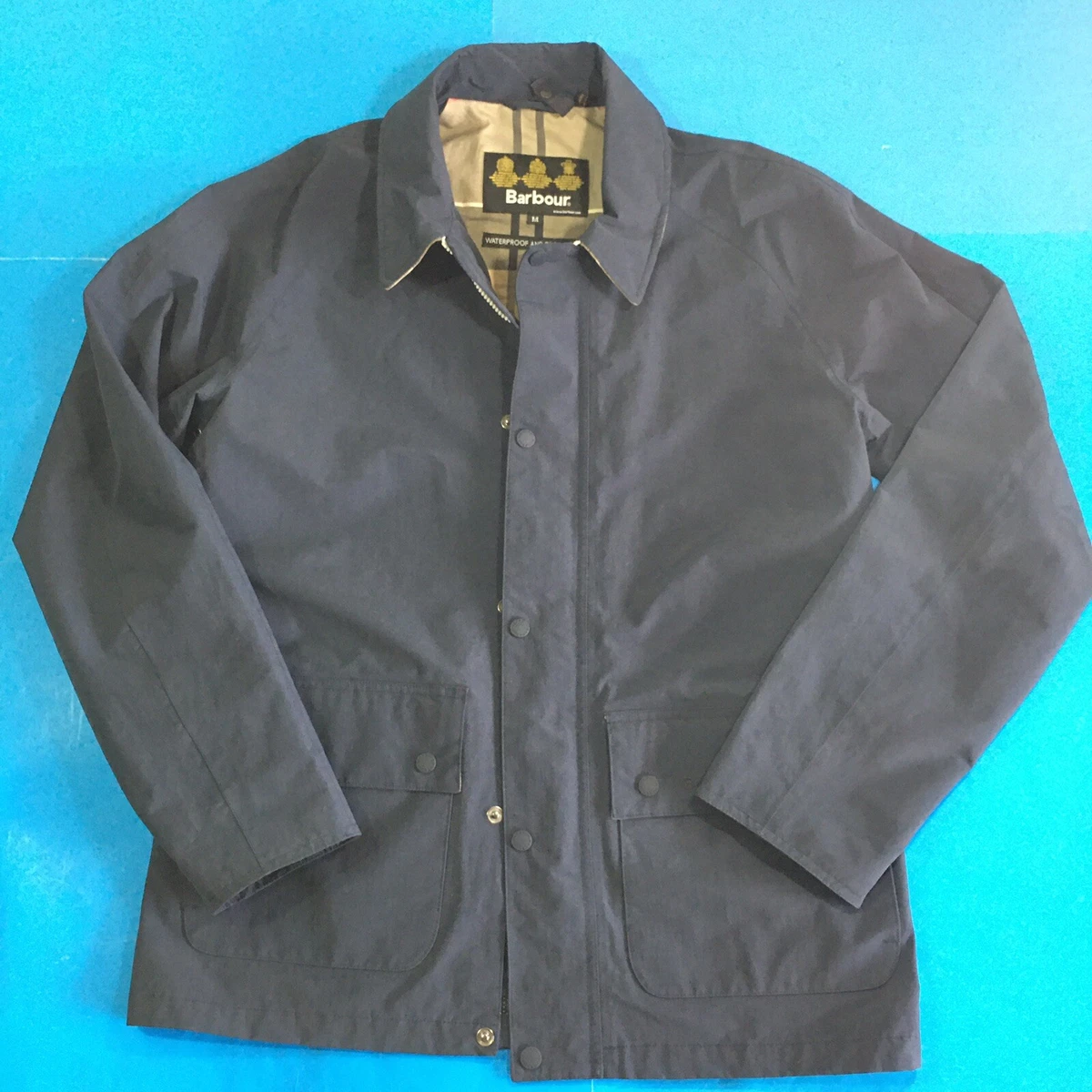 BARBOUR International Navy Blue Woman's Rain Jacket Waterproof + Breathable Sz M