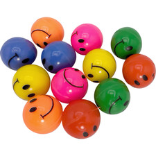 2174 Pk12 Smiley Rubber Bouncers - Brightly Colored Rubber Ball Classic Bird Toy