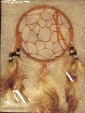 DREAMCATCHER - 4" WITH BEADS  FEATHERS - BIEGE TAN - NEW IN PACKAGE 2