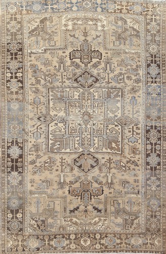 Classic Wool Semi-Antique Rug Living Room Geometric Beige Handmade Carpet 8x11