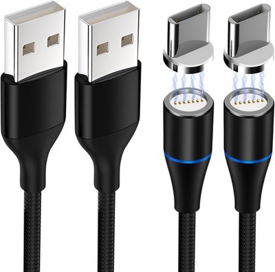 2er Pack Magnetisches USB C Ladekabel 2M, 5A Schnellladung Nylon Geflochten 360°