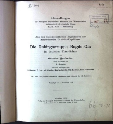 Die Gebirgsgruppe Bogdo-Ola im östlichen Tian-Schan. Abhandlungen der Königlich
