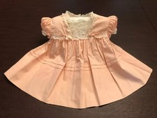 Vintage C I Castro  Co. Baby Dress  Peach Cotton  White Lace-Embroidery 9-12 Mo