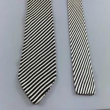 Daks White / Black Striped Pointed Knit Men's Tie 3 1/2" x 58" Vintage