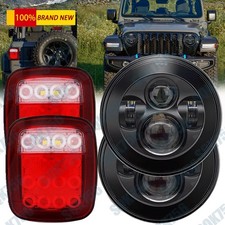 For Jeep Wrangler Tj Cj 4pcs Led Black Headlights Hi-lo Beam Tail Brake Lights