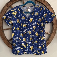 Despicable Me Size XS Blue Minions Banana Themed Short Sleeve Scrubs Top Small