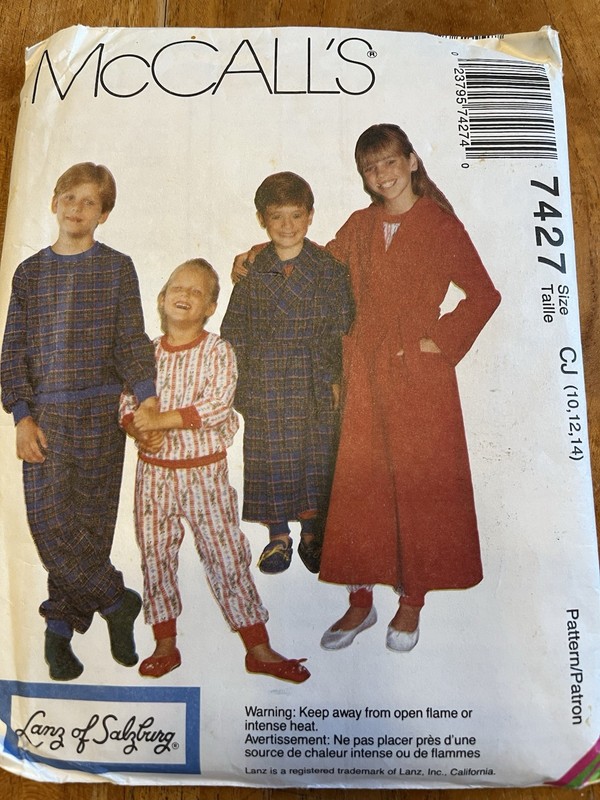 Vintage 1994  sewing pattern Uncut child 10, 12, 14 McCall’s 7427 pajamas, robe 
