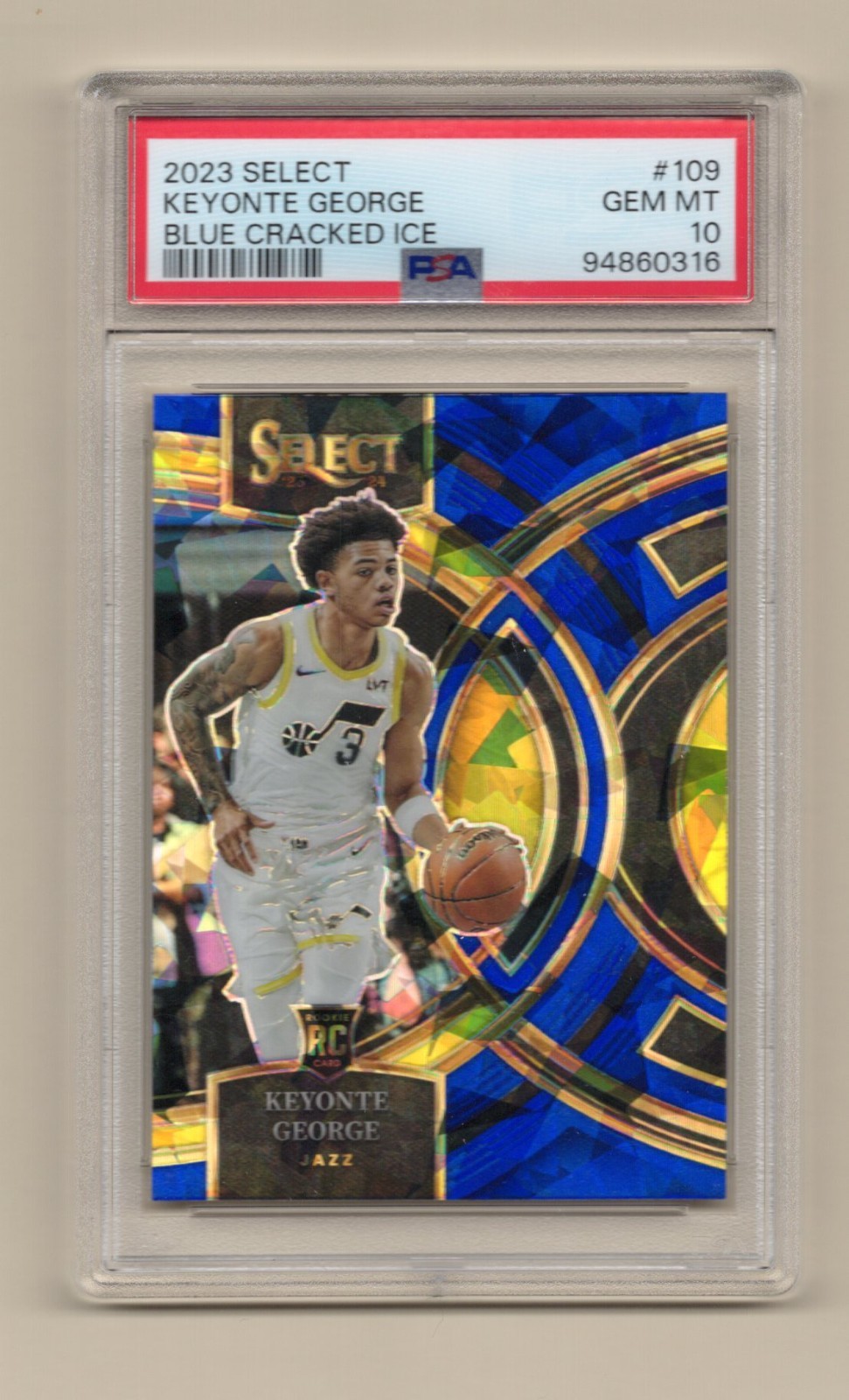 2023 Panini Select Keyonte George #109 Premier Blue Cracked Ice RC PSA 10