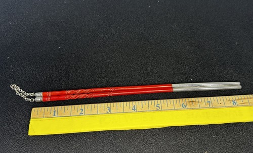 Antique Sterling Silver Red Coral Colored Chopsticks - Picture 6 of 7