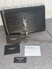 YSL Croc Embossed Leather Kate Tassel crossbody bag Black / Silver 