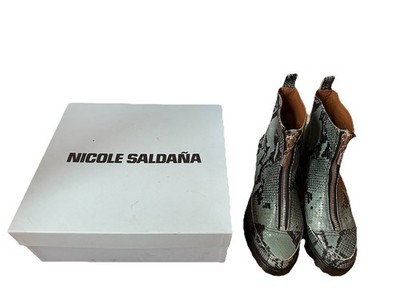 Nicole Saldana Chris Boots Sky Blue Embossed Leather Python Size 38