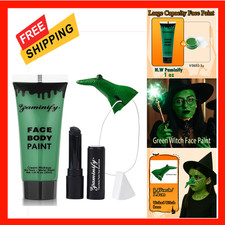 Green Witch Makeup Kit Water Based Face Body Paint 1.01oz With Nose Black Eye