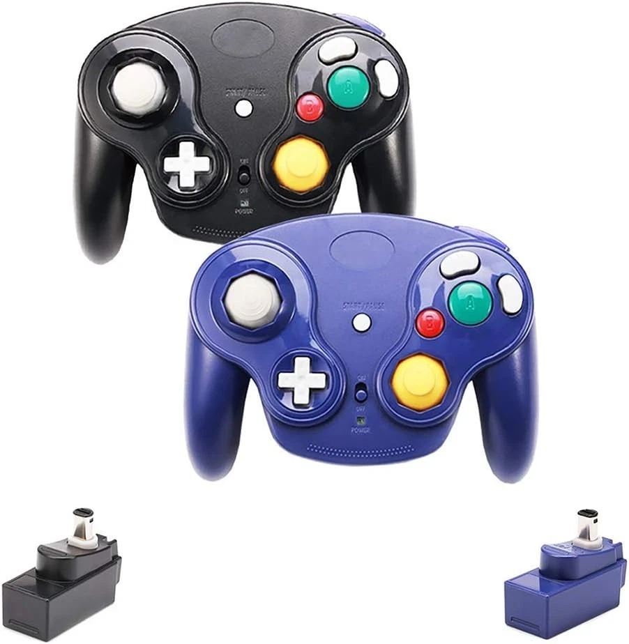 Controladores GameCube inalámbricos dobles - Gamepads 2.4G para Wii y NGC, negro/azul Foto 3 de 4