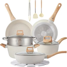 16PCS Pots and Pans Set Non Stick Cookware Nonstick with 16pieces, White 