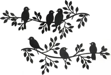 Metal Birds Wall Decor Art Leaves 6 Birds on Vine Olive Branch Iron Sculpture...