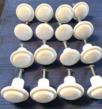 Set of 16 White Polished Ceramic Round Cabinet Knobs w screws complete
