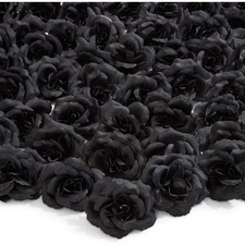 50 Pack Black Roses Artificial Flowers Bulk, 3 Inch Stemless Silk Fake Roses