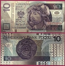 POLAND 10 ZLOTYCH 1994 BU FANTASY NOTE,GOLD FOIL,PORTRAIT OF PRINCE MIESZKO I TH