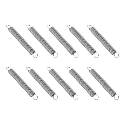 Extension Spring, 10pcs Wire Diameter 0.03'', OD 0.31'', Free Length 2.4'', Silver