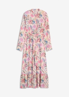 Maxikleid aus fließender Viskose Gr 38 Pink Geblümt Freizeitkleid Dress Neu*