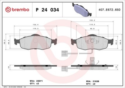 Bremsbelagsatz Scheibenbremse PRIME BREMBO P 24 034 für GAE COUGAR FORD CONTOUR